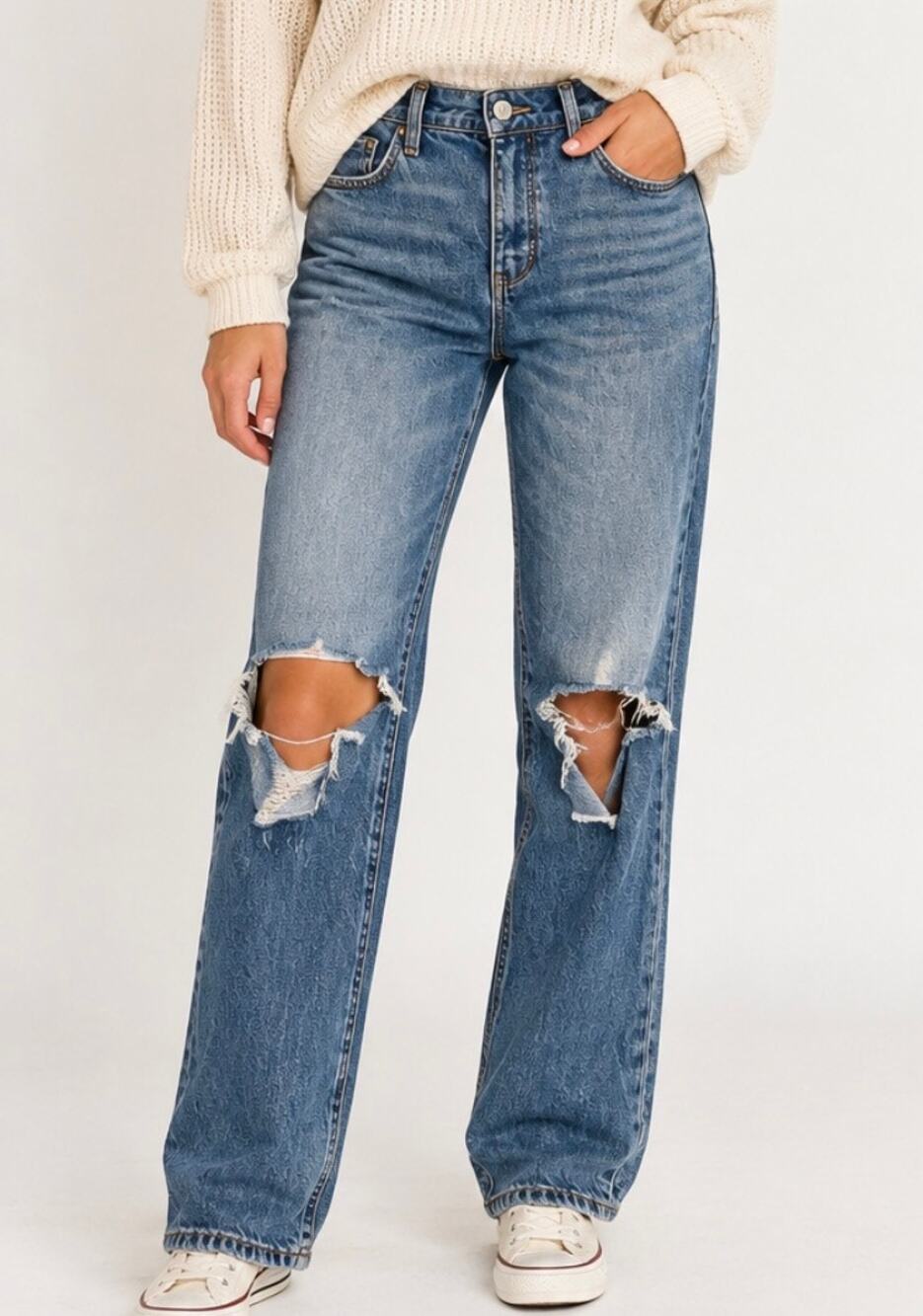Pilcro Anthropologie Distressed Ripped Knee Straight Leg Jeans Size 27